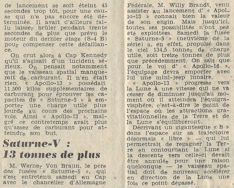 11 avril 1970 - Début de l'"épopée Apollo 13" 70041312