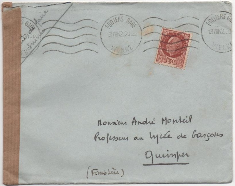Cachet de censure avec Francisque « SURETE NATIONALE * BUREAU DE LA CENSURE * ETAT FRANÇAIS » 1942_c12