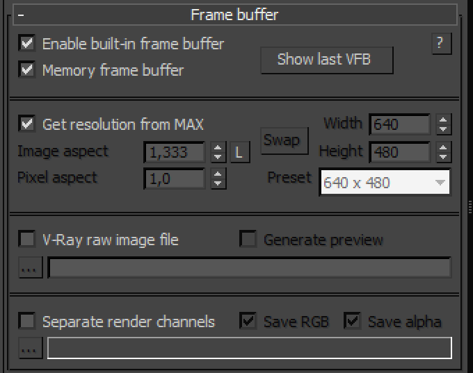 Aperçu et fonctionnalité de V-Ray frame buffer Max21014