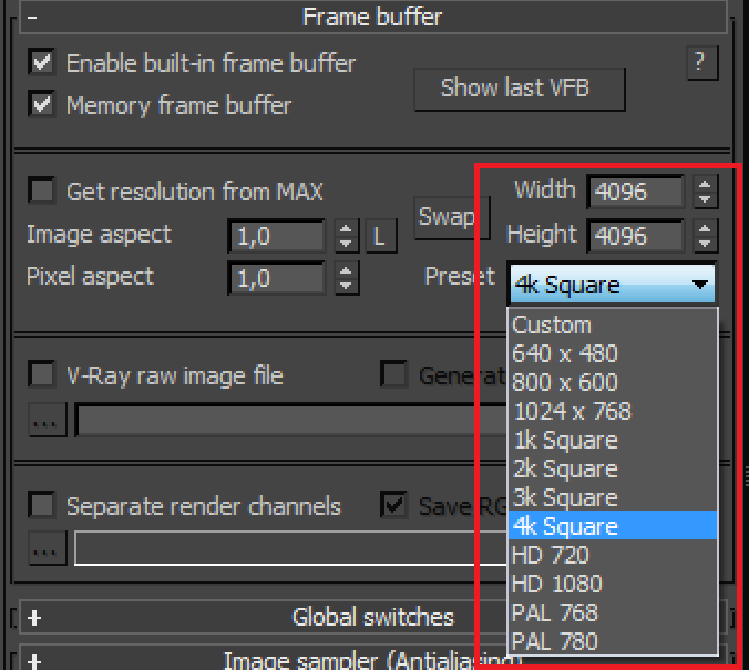 Aperçu et fonctionnalité de V-Ray frame buffer Max21017