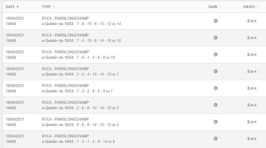 18-04-2021 --- LONGCHAMP - R1C4 --- Mise 24 € => Gains 3,45 €.  Scre1404