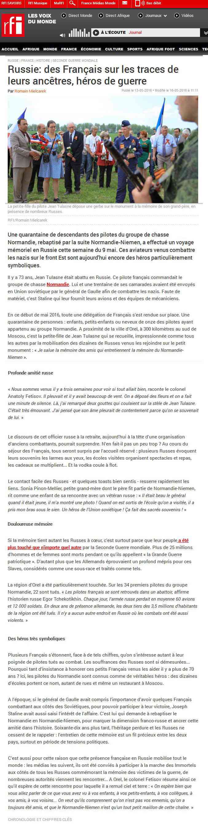 Voyage Russie 2016 de la délégation du Mémorial accompagnée des familles des vétérans Articl11