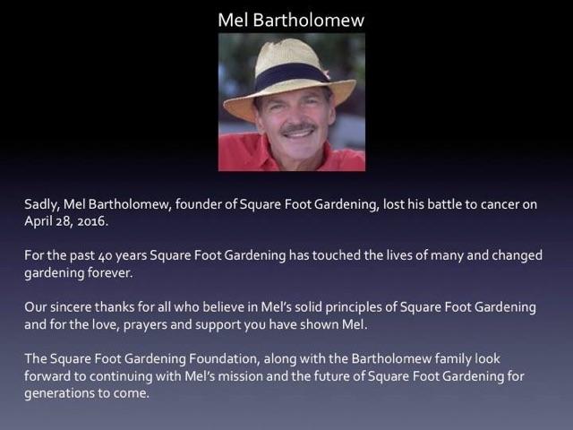 We grieve today for our friend and mentor Mel Bartholomew Img_1210