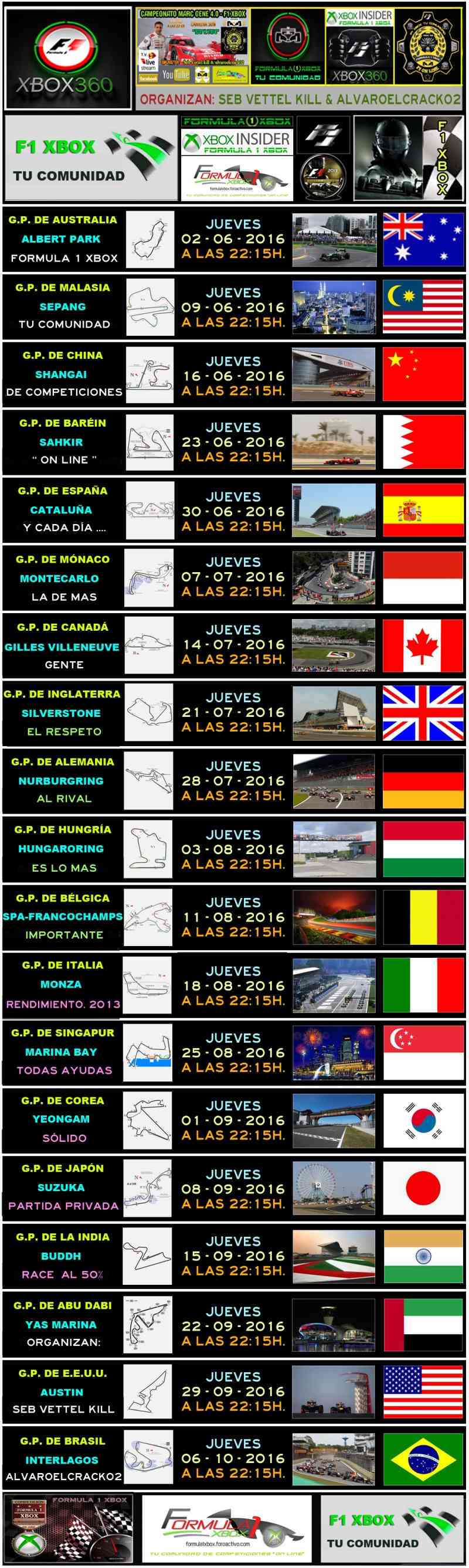 F1 2013 - XBOX 360 / CTO. MARC GENÉ 4.0 - F1 XBOX / INSCRIPCIONES Calend25