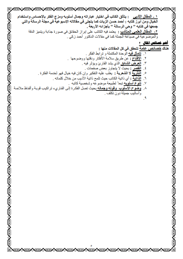 ملخص المراجعة النهائية منهج أدب ثاني ثانوى ترم ثان فى 5 ورقات فقط