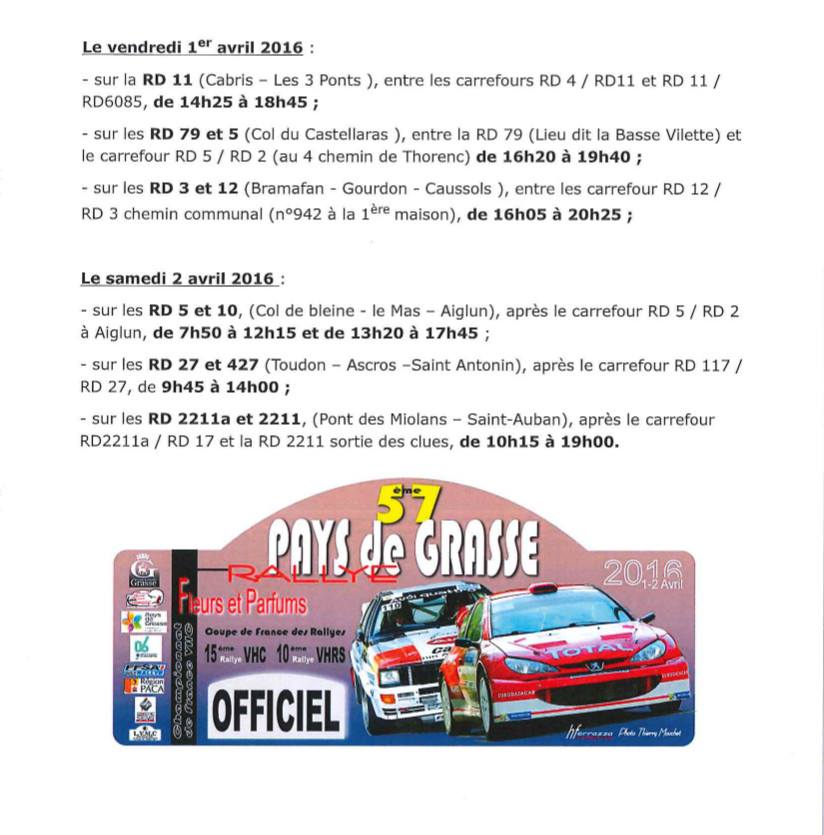 /!\ Vendredi 1er et Samedi 2 Avril - Routes fermées - Rallye de Grasse  /!\ 12495110