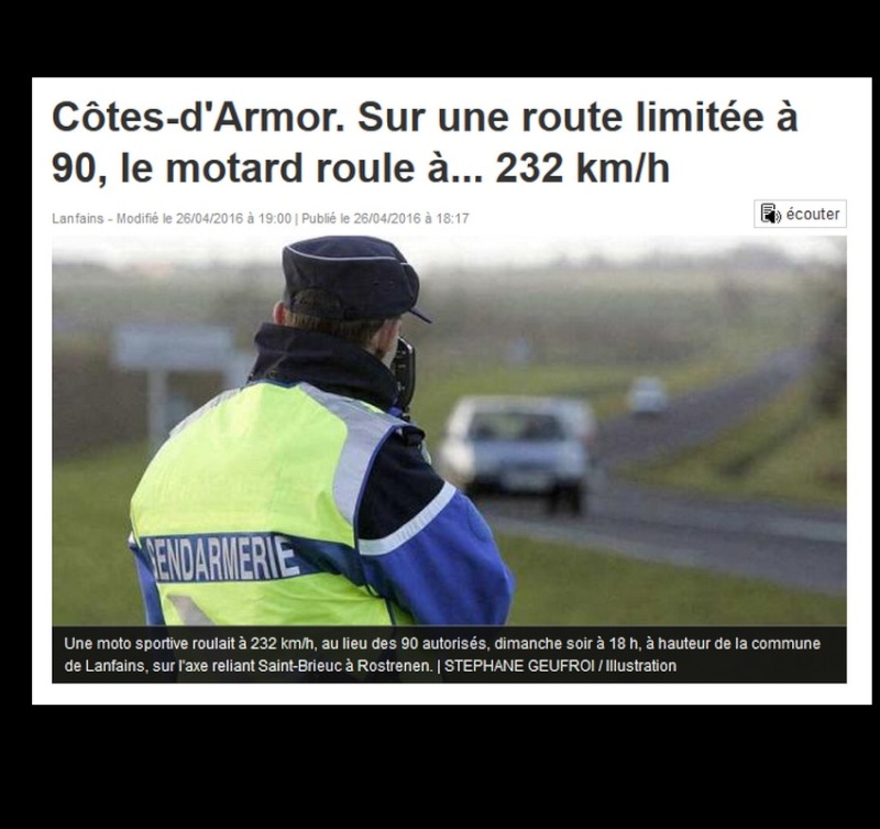 Côtes-d'Armor. Sur une route limitée à 90, le motard roule à... 232 km/h  Sans_420