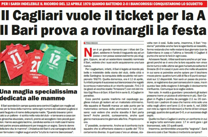 06/05/16 - Epolis - Il Cagliari vuole il ticket per la A, il Bari prova a rovinargli la festa Screen53