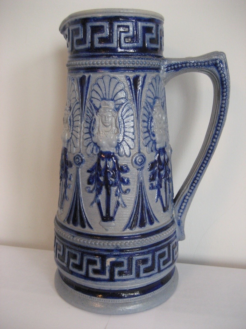 German/Belgian Salt Glazed Jug Winged Goddess Design. ID Help Img_3410