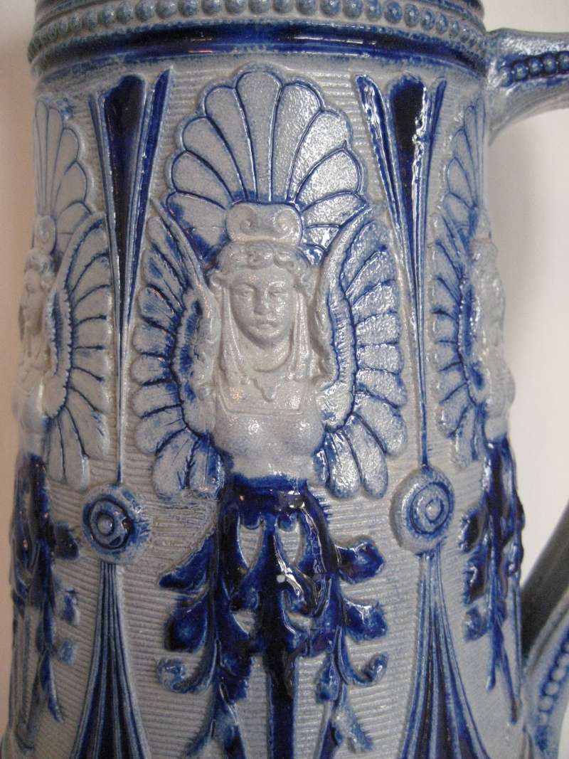 German/Belgian Salt Glazed Jug Winged Goddess Design. ID Help Img_3411