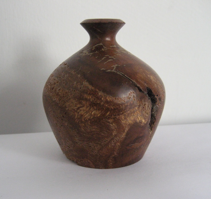 Tiny Wood Turned Bulbous Vase Shape, Fluted Rim With Mark Img_3510