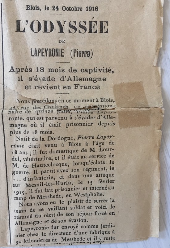 L'Odyssée de Pierre LAPEYRONIE, 1er Poilu de Loir-et-Cher évadé d'Allemagne Img_9222