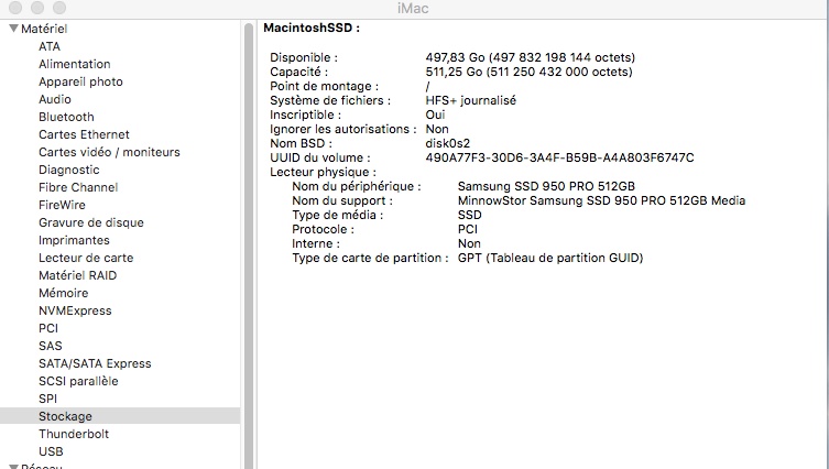 Installation El capitan sur SSD Samsung 950 Pro NVMe Ssd95010