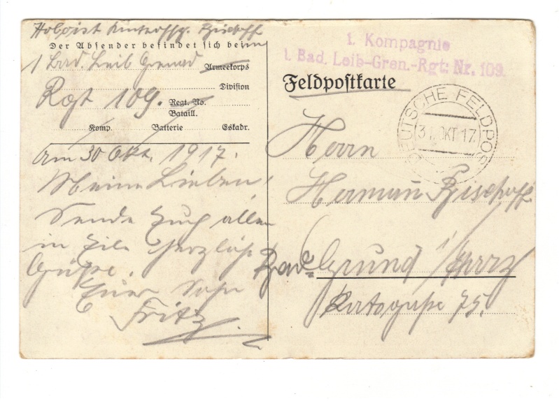 (P)VENDUE  carte allemande du Leib grenadier regiment 109 devant Reims VENDUE 12-05-11