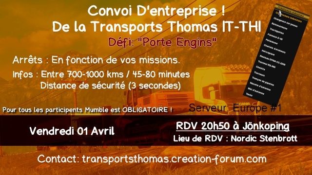 Convoi ETS - Vendredi 01 Avril - Défi "Porte engins" - 20h50 Jynkop12