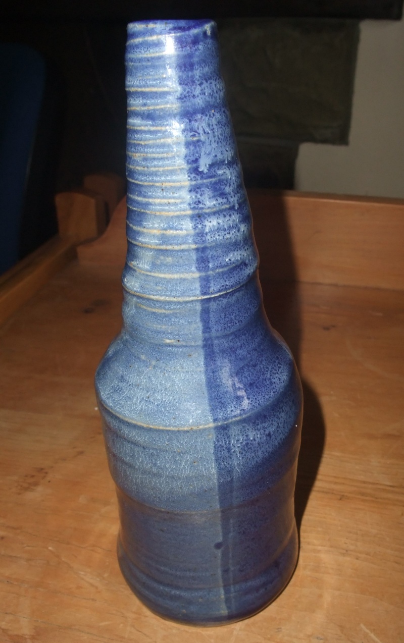 Tapered blue stoneware vase/bottle - possibly Scandinavian - POL mark? Dscf1117