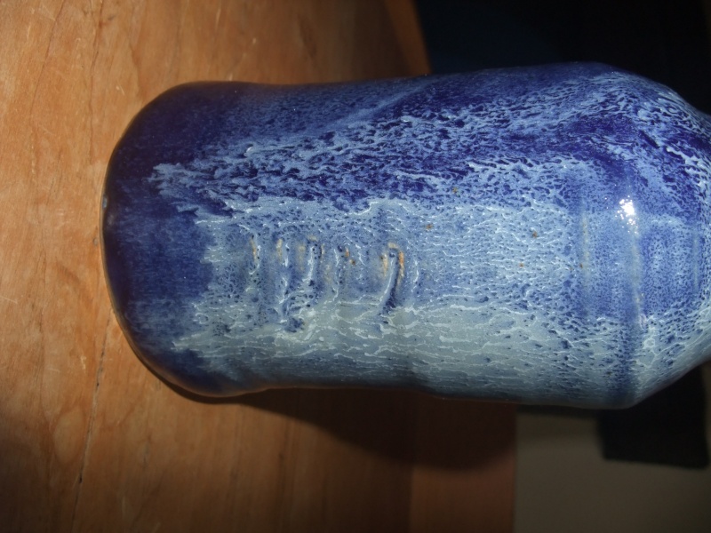 Tapered blue stoneware vase/bottle - possibly Scandinavian - POL mark? Dscf1118