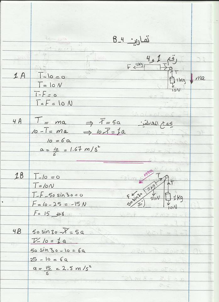 حل تمارين 4 مادة الميكانيكا سنة ثالثة ثانوي B110