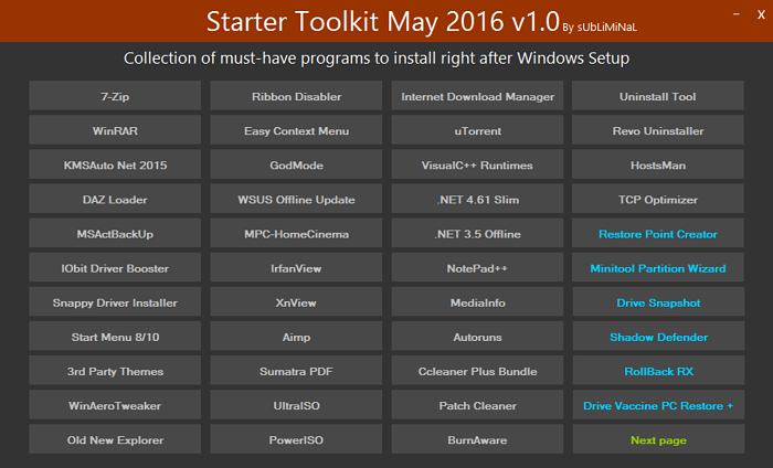  الإصدار الأول لاسطوانة البرامج الهامة بعد تسطيب الويندوز Starter Toolkit May 2016 v1.0 Oqq1cw10