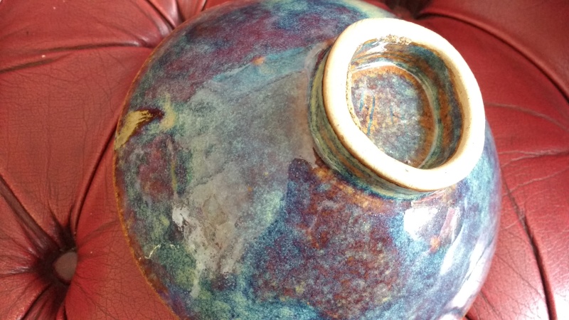 strange shaped footed pottery piece highly glazed, AH mark Img_2011