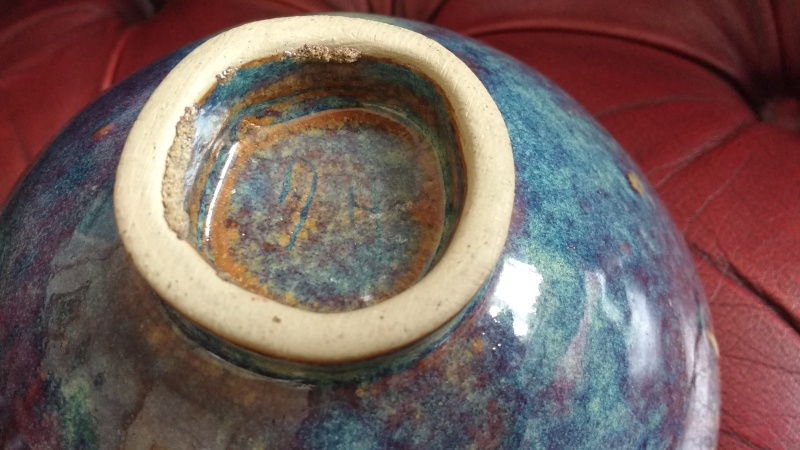strange shaped footed pottery piece highly glazed, AH mark Img_2012