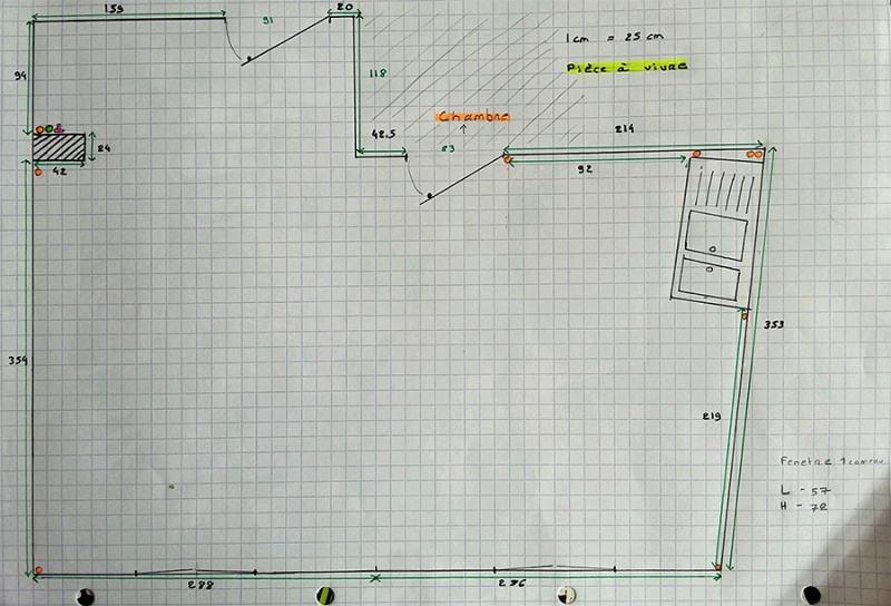 Une piece a vivre: 22m2 Retirer tout ce orange en gardant un coté chaleureux Plan-s11