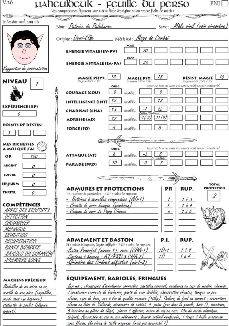 Patrice de Paleburne, Semi-Elfe sorcier Fiche_13