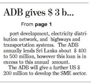 ADB GIVES $3 BILLION TO SRI LANKA 210