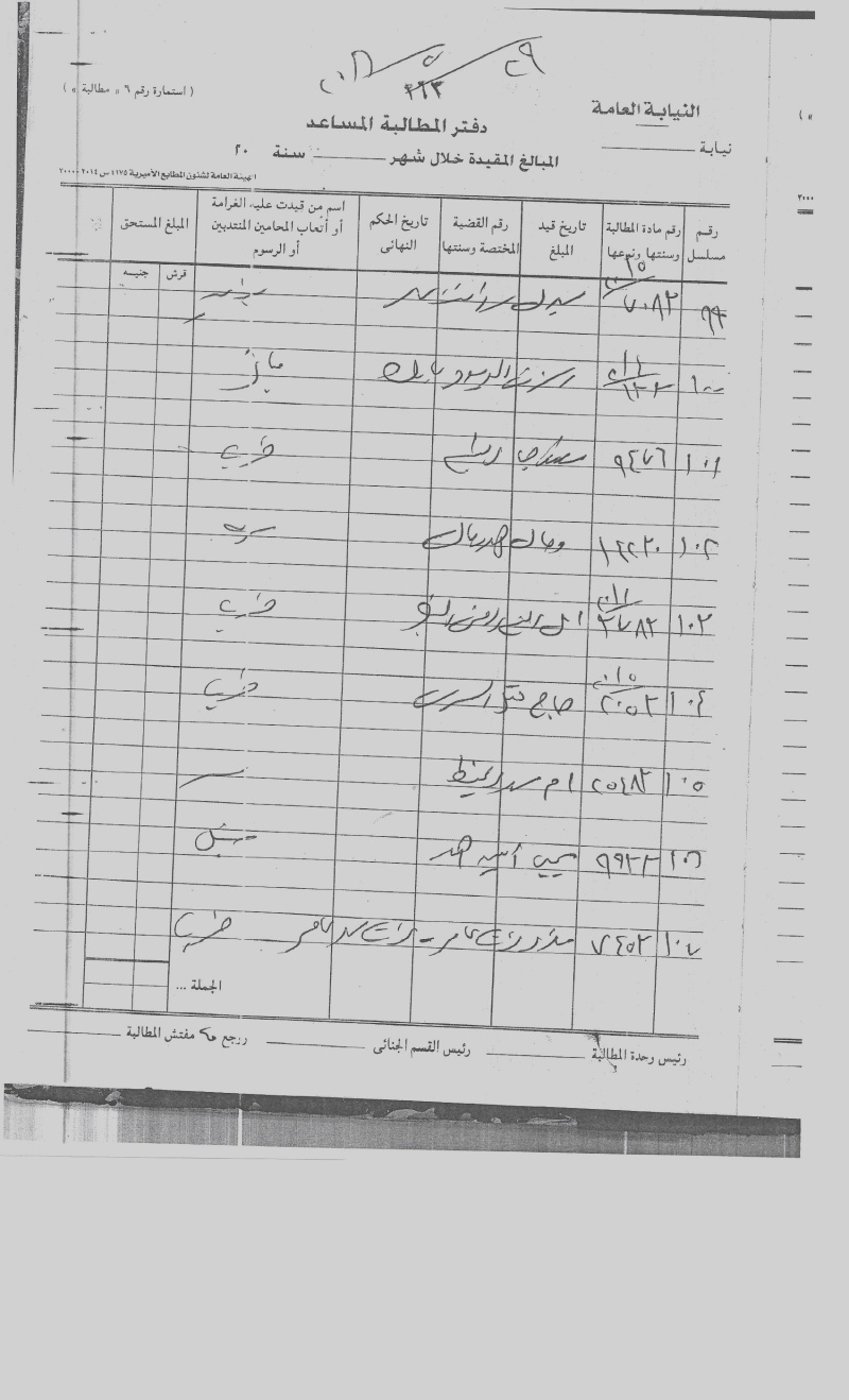 رول جلسة الاحد الدائرة الاولى جلسة  29/5/2016  O_100134