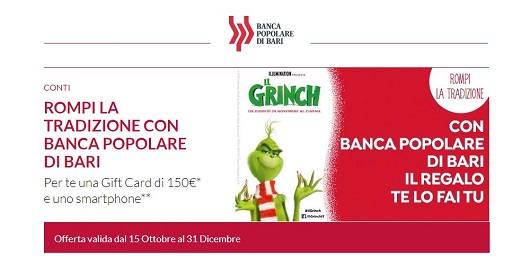 BANCA POPOLARE DI BARI regala Smartphone Galaxy J5 2017 + GIFT CARD € 150 valida per Amazon, Zalando, Ikea, Trony, Iper, Esselunga, Carrefour, Decathlon, ecc. [promozione scaduta il 31/12/2018] Yyy10