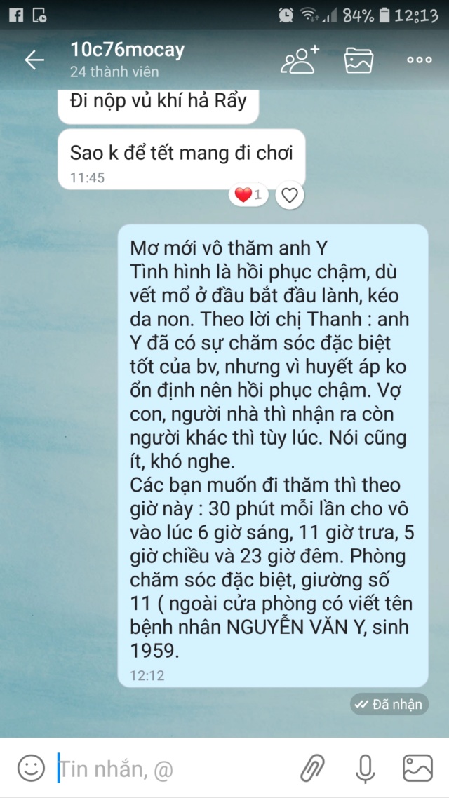 Thông báo : anh NGUYỄN VĂN Y nằm bệnh viện Screen11