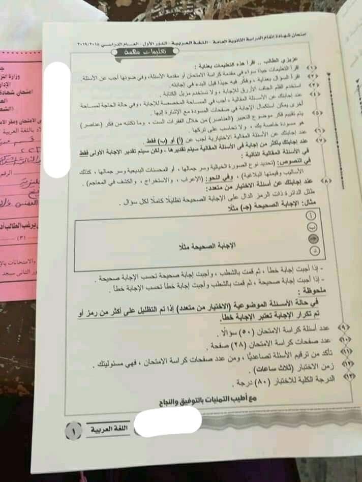 ننشر امتحان اللغة العربية للثانوية العامة 2019كامل بالإجابات   62544310