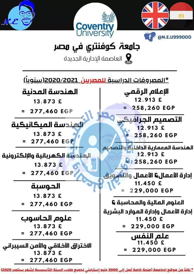 ننشر رسوم   جامعة كوفنترى بمصر   الخاصة بمصر مصروفاتها لعام2021 Aiaaoo11