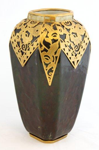 Vase Art Nouveau : Porcelaine et cuivre Capt2956