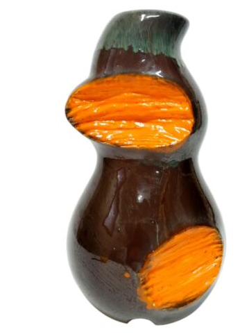 Sorte de vase sculpté années 70 orange et noir, col à coulures sans marque à identifier Capt3866