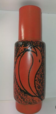 Vase en céramique moucheté noir sur fond émail orange  - Tofej Keramia Hongrie  Captu168
