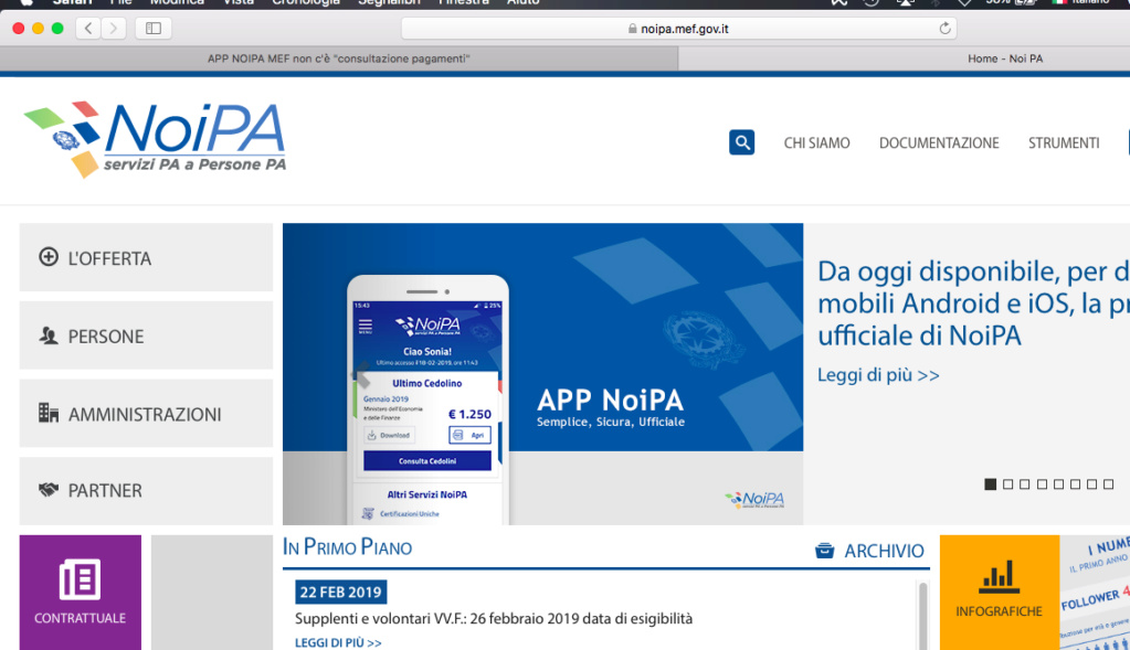 APP NOIPA MEF non c'è &quot;consultazione pagamenti&quot;