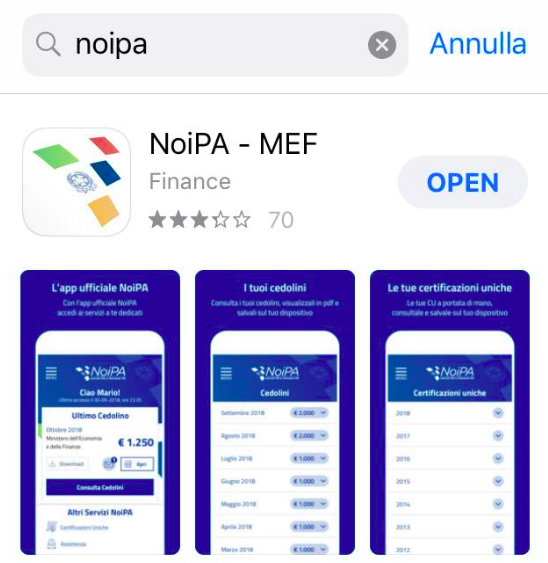 APP NOIPA MEF non c'è &quot;consultazione pagamenti&quot;