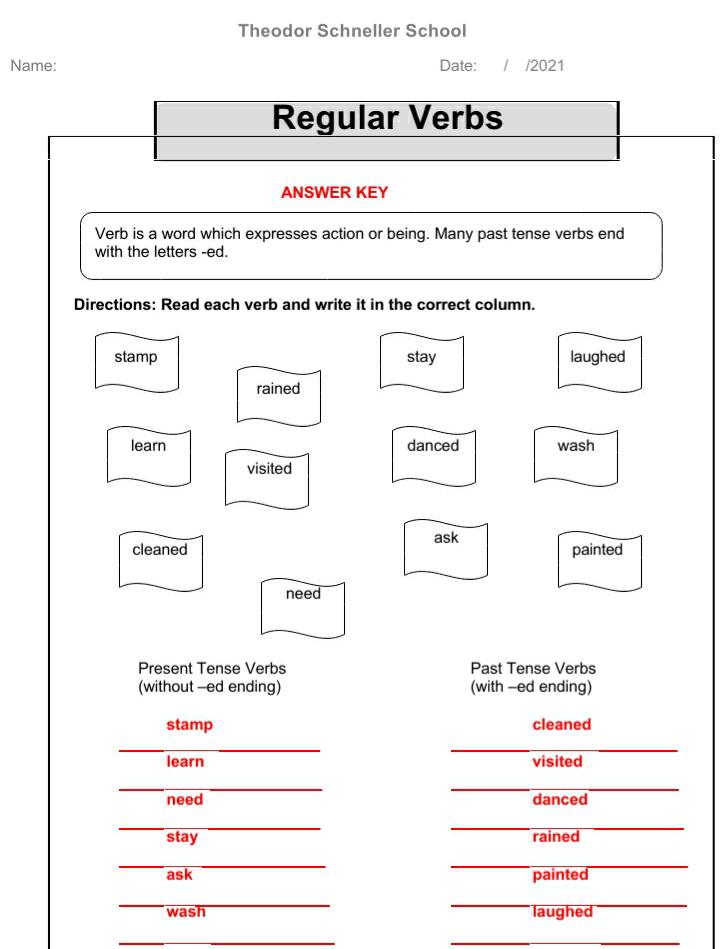 Regular verbs. Answer key Img-2026
