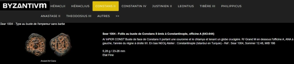  Follis Constans II, INPER CONST, ANA NEOS, Constantinople, Officine A, Réf. Sear 1004 Byzant11