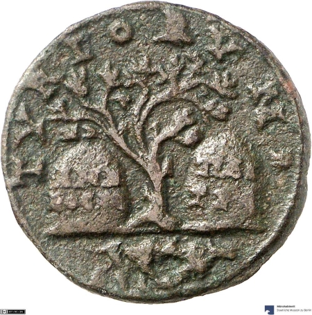 Bronze Elagabale - Tyr Phénicie - Revers à l'olivier sacré entre deux bétyles - Rouvier 2391 De-mus10
