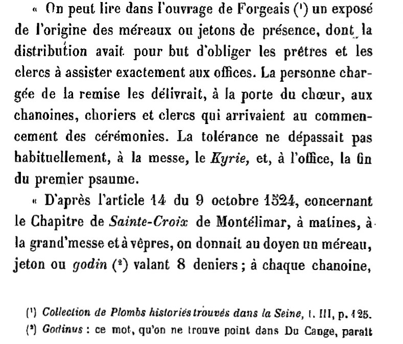 A la recherche des anciens godins (méreaux) du Chapitre de la Collégiale de Ste Croix de Montélimar Extrai24