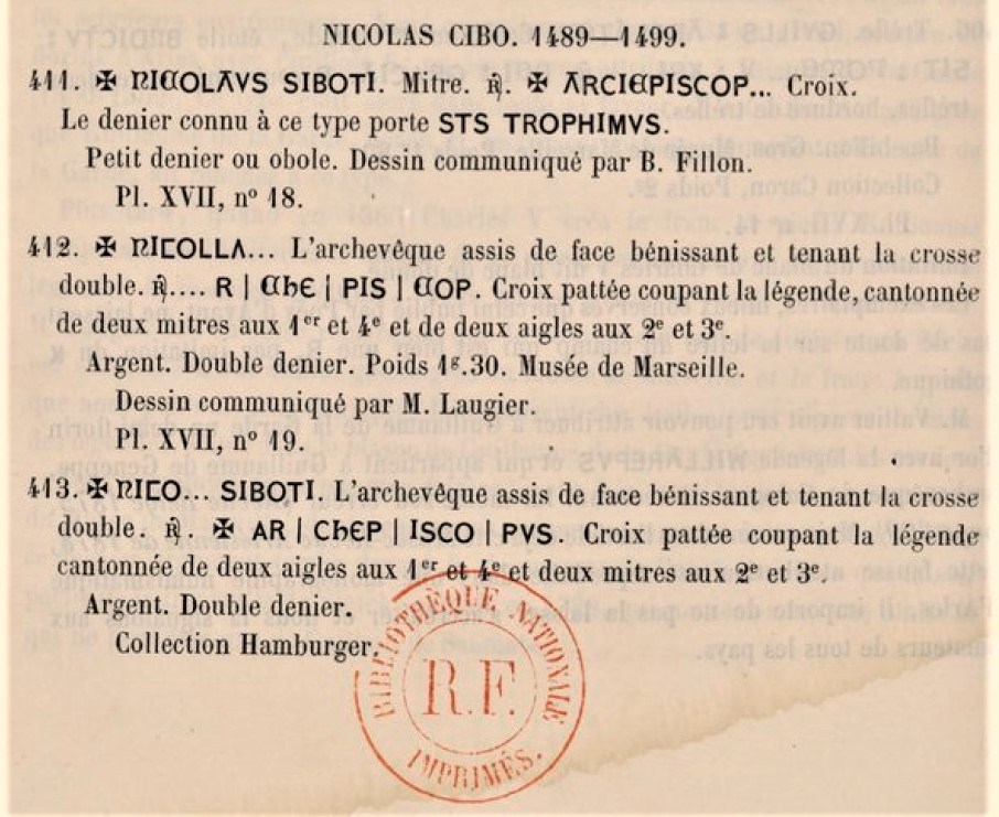 Double denier provençal, Archevêché d'Arles, famille Cibo ... Nicola12