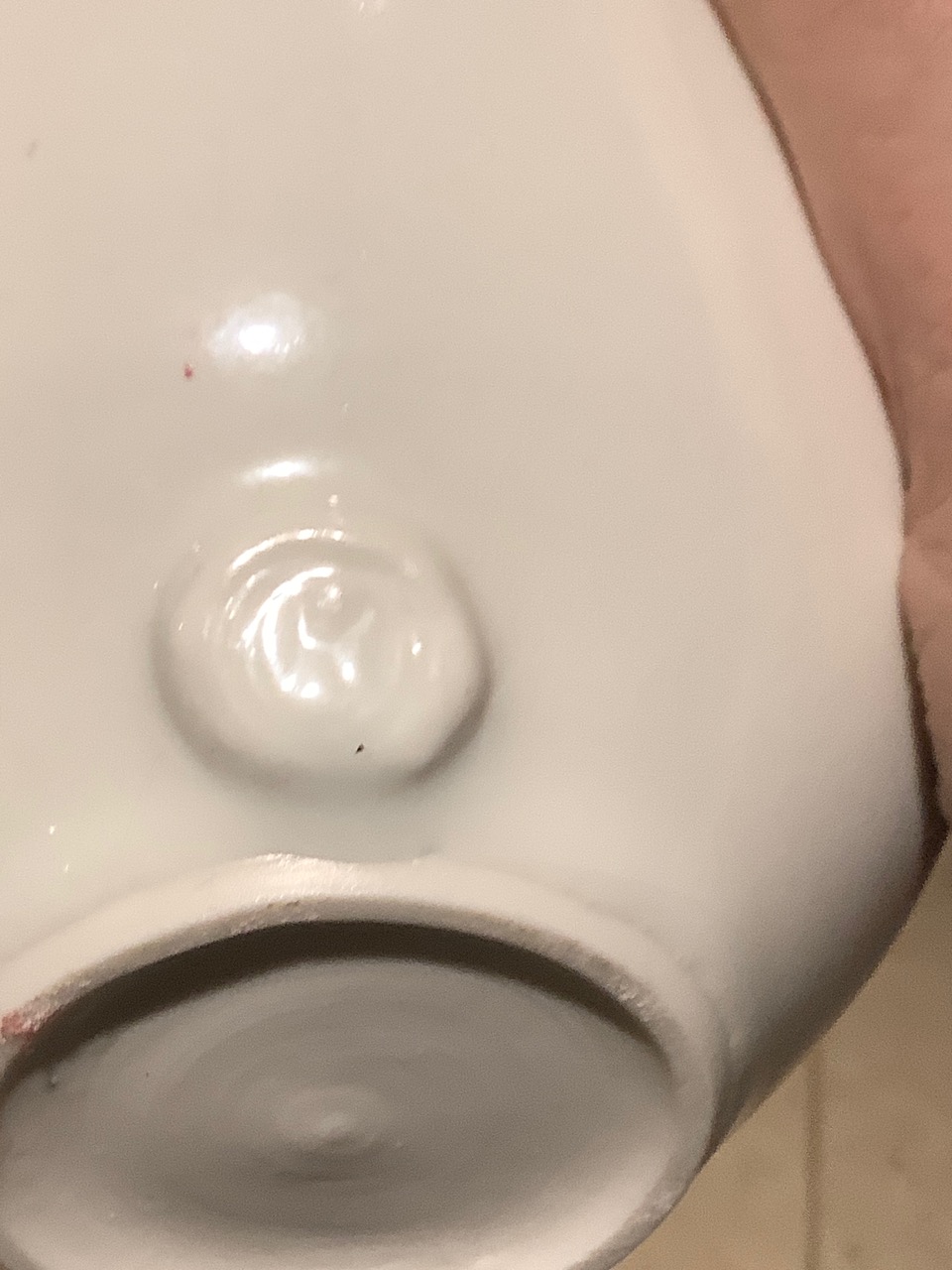 Small hand thrown porcelain bowl with circular glass glaze, K mark? Img_5917