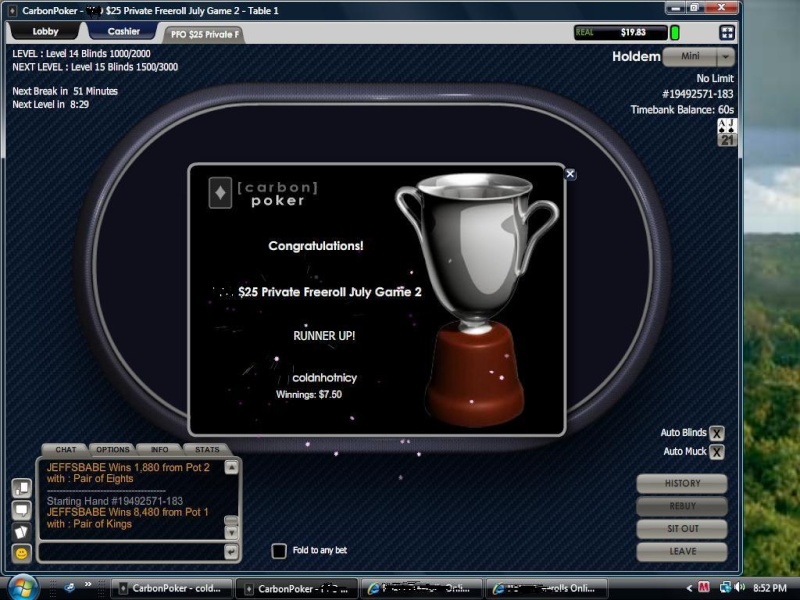 2nd place in a private tourney on carbon July1413