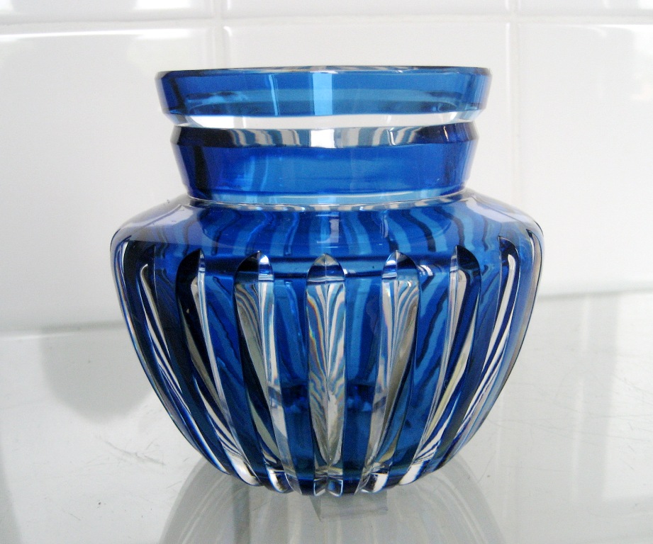 vase en cristal  overlay bleu VSL Chimère ( modifié ?) Caraf177