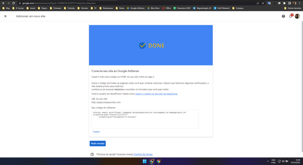 codigo - Adição do código do AdSense Codigo10