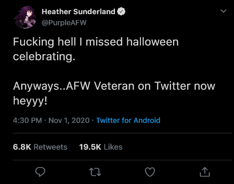 Heather Sunderland @PurpleAFW Tweet110