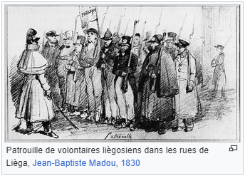 Patrouille de volontaires liègosiens dans les rues de Lièga, Jean-Baptiste Madou, 1830