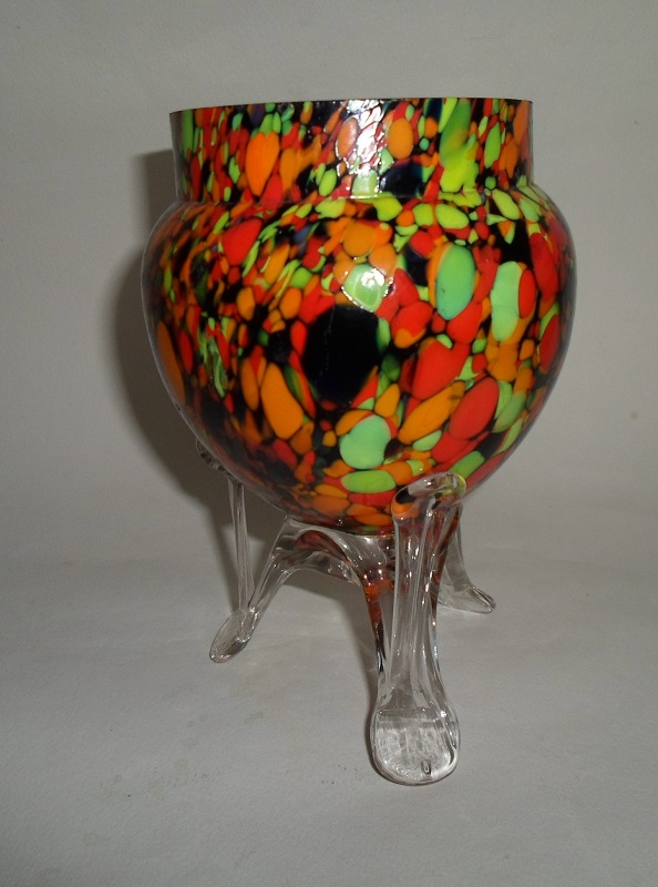 Please Help ID 3 Leg Colourful Abstract Glass Pot 00212